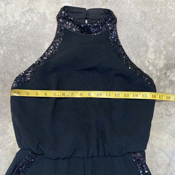 Rachel Zoe Lou Jumpsuit Womens 6 Black Sequin Neck Pockets Halter Neck Open Back - Picture 3 of 16